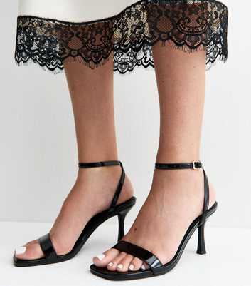 Black Patent Faux Leather Open Toe Sandals