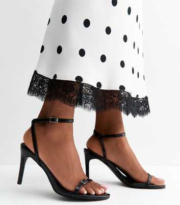 Black Faux Leather Buckle Strap Stiletto Sandals