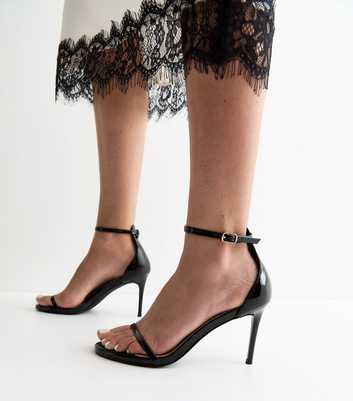 Black Patent Faux Leather Stiletto Sandals