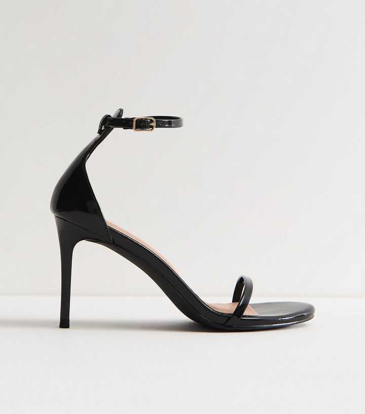 Black Patent Faux Leather Stiletto Sandals