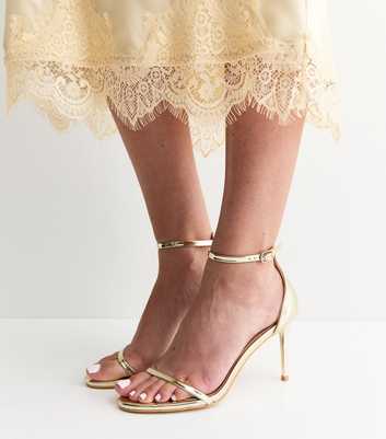 Gold Patent Faux Leather Stiletto Sandals