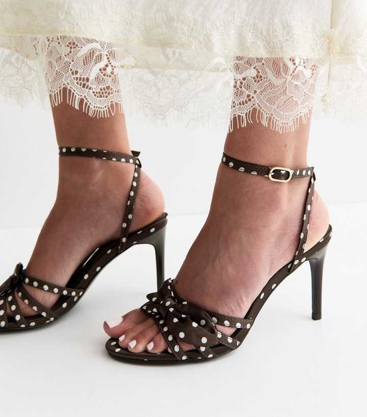 Dark Brown Satin Bow Stiletto Sandals
