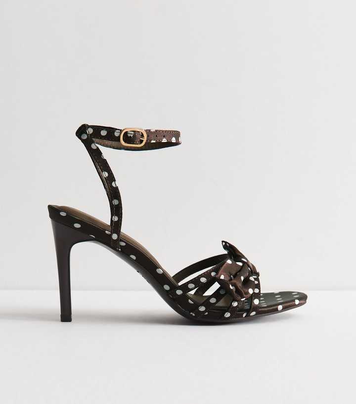 Wide Fit Dark Brown Satin Bow Stiletto Sandals