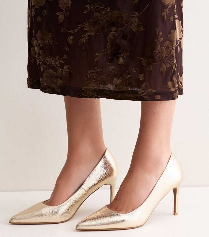Gold Faux Leather Stiletto Court Shoes
