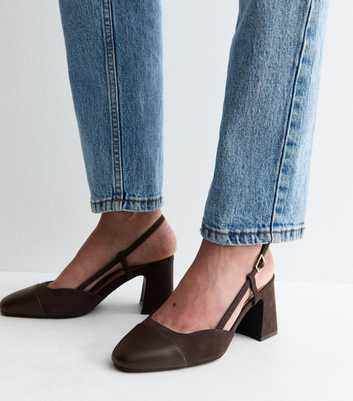 Dark Brown Faux Suede and Leather Toe Cap Slingback Pumps