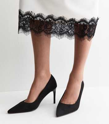 Wide Fit Black Faux Suede Pointed Toe Court Pumps