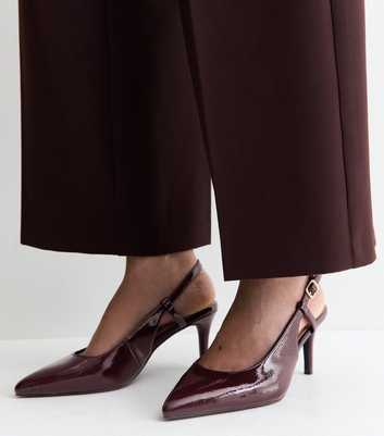 Wide Fit Dark Burgundy Patent Faux Leather Slingback Pumps