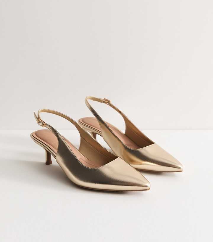 Wide Fit Gold Faux Leather Slingback Pumps