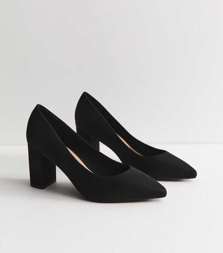 Wide Fit Black Faux Suede Pointed Toe Court Shoes