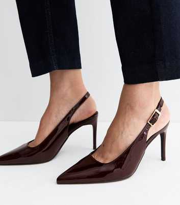 Dark Burgundy Faux Leather Slingback Stiletto Court Shoes