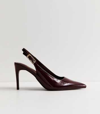 Dark Burgundy Faux Leather Slingback Stiletto Court Shoes