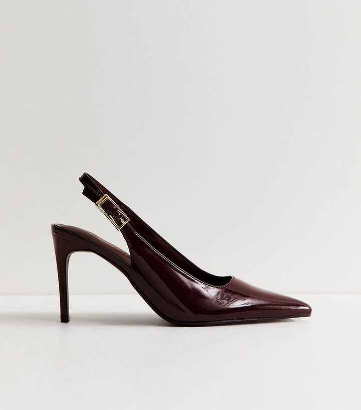 Dark Burgundy Faux Leather Slingback Stiletto Court Shoes