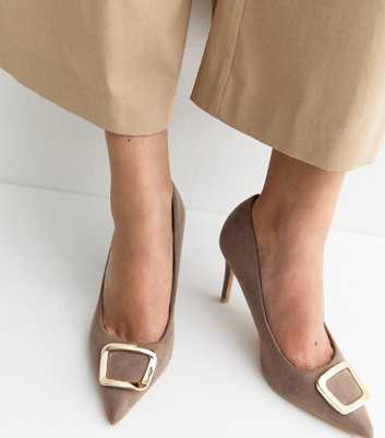 Wide Fit Light Brown Faux Suede Buckle Front Court Shoes