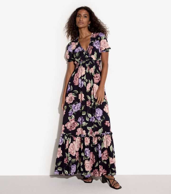 Apricot Navy Floral Tiered Maxi Dress