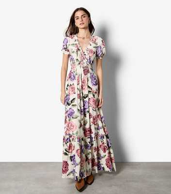 Apricot Pink Floral Print Wrap Maxi Dress