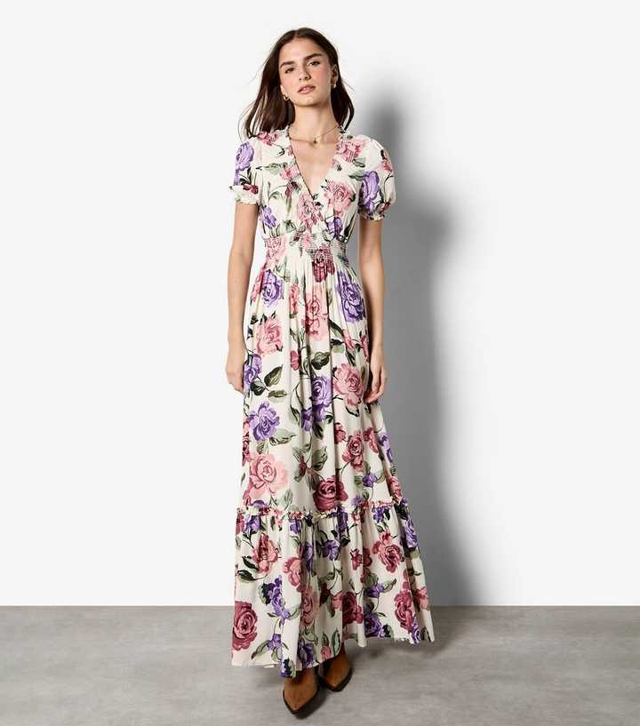 Apricot Pink Floral Print Wrap Maxi Dress