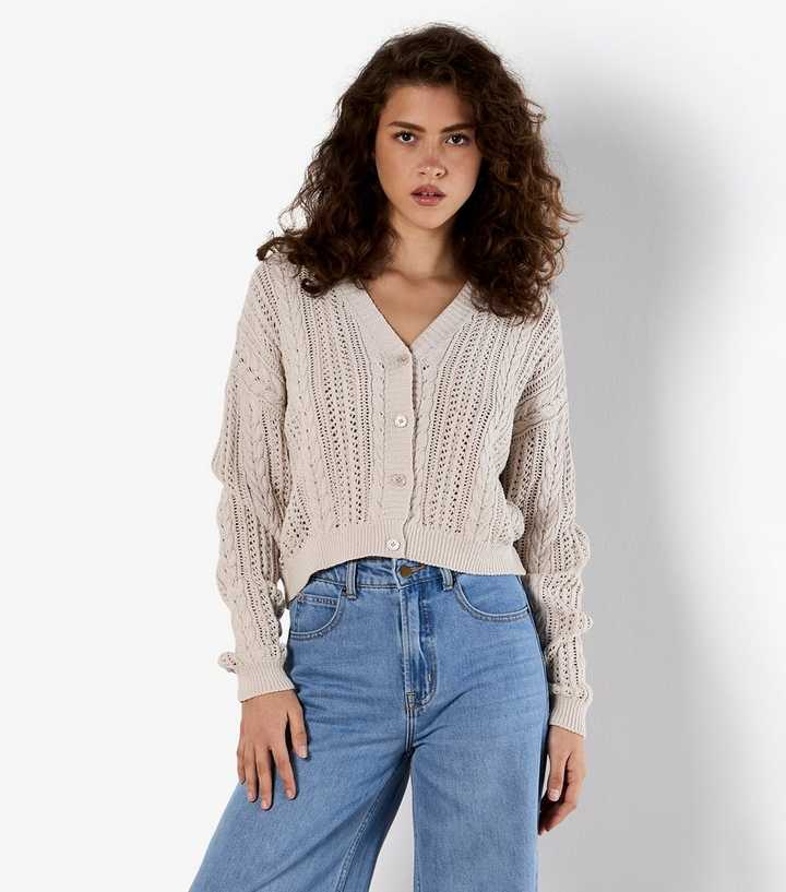 Apricot Stone Crochet V Neck Cardigan