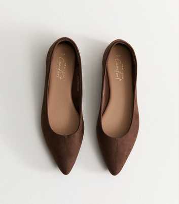 Dark Brown Faux Suede Pointed Toe Ballet Flats
