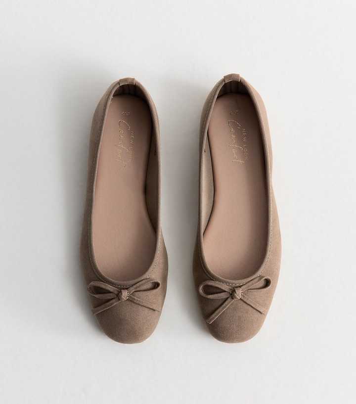 Light Brown Faux Suede Square Toe Ballerina Flats