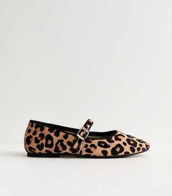 Premium Real Leather Stone Leopard Print Mary Jane Flats