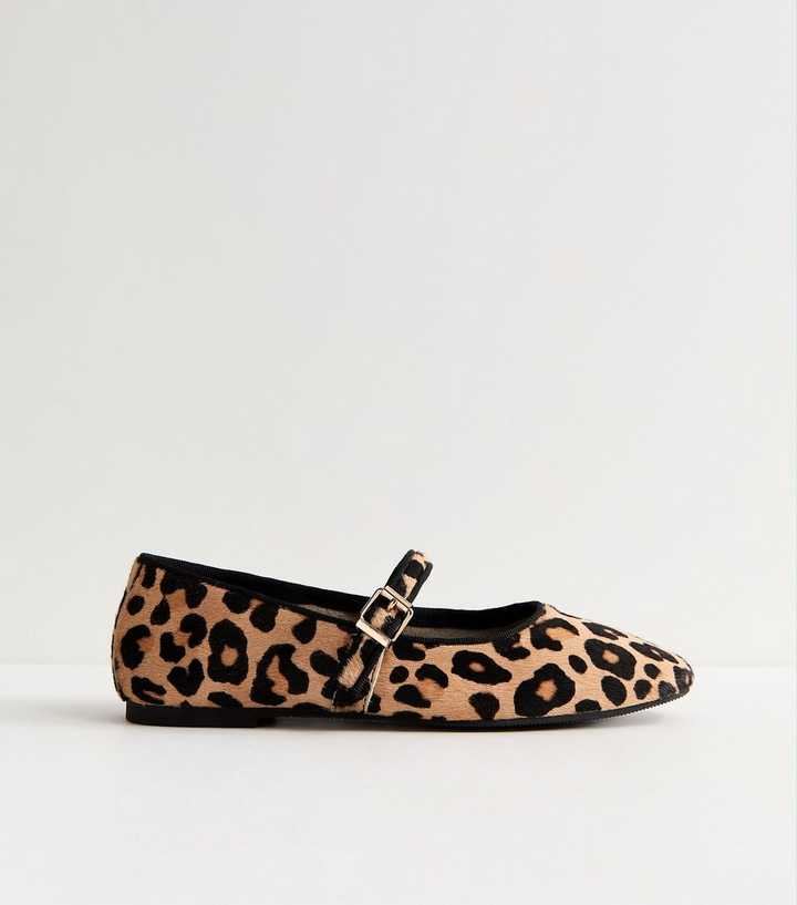 Premium Real Leather Stone Leopard Print Mary Jane Flats