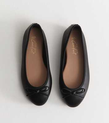 Extra Wide Fit Black Faux Leather Ballet Flats