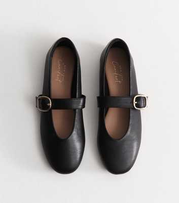 Black Faux Leather Mary Jane Flats