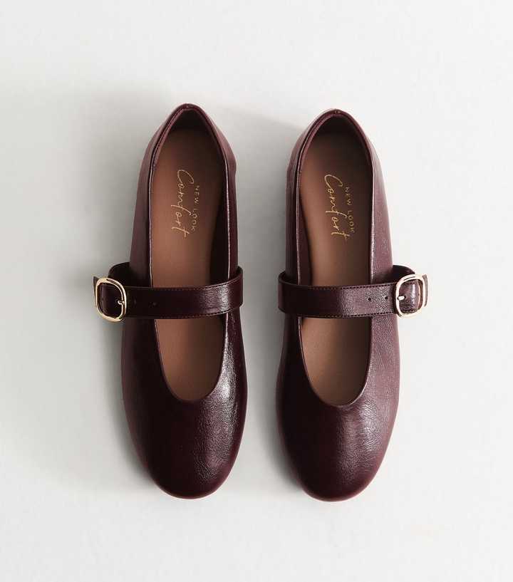Dark Burgundy Faux Leather Mary Jane Flats