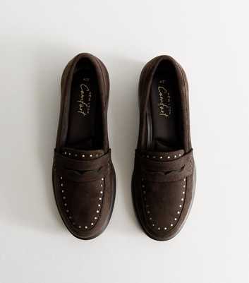 Dark Brown Faux Suede Studded Loafers