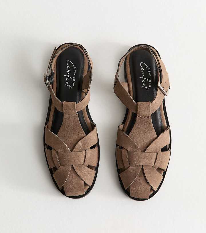 Light Brown Faux Suede Gladiator Strap Flat Sandals