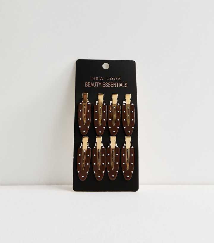 Brown Pack of 8 Polka Dot Setting Hair Clips