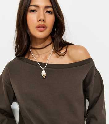 Dark Brown Jersey Off Shoulder Sweatshirt