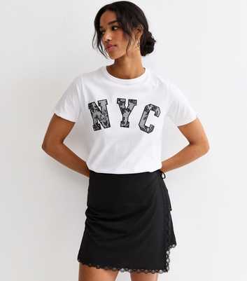 White Cotton Lace NYC Logo T-Shirt