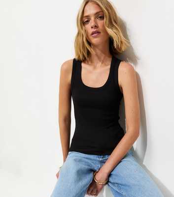 Black Cotton Rich Scoop Neck Vest