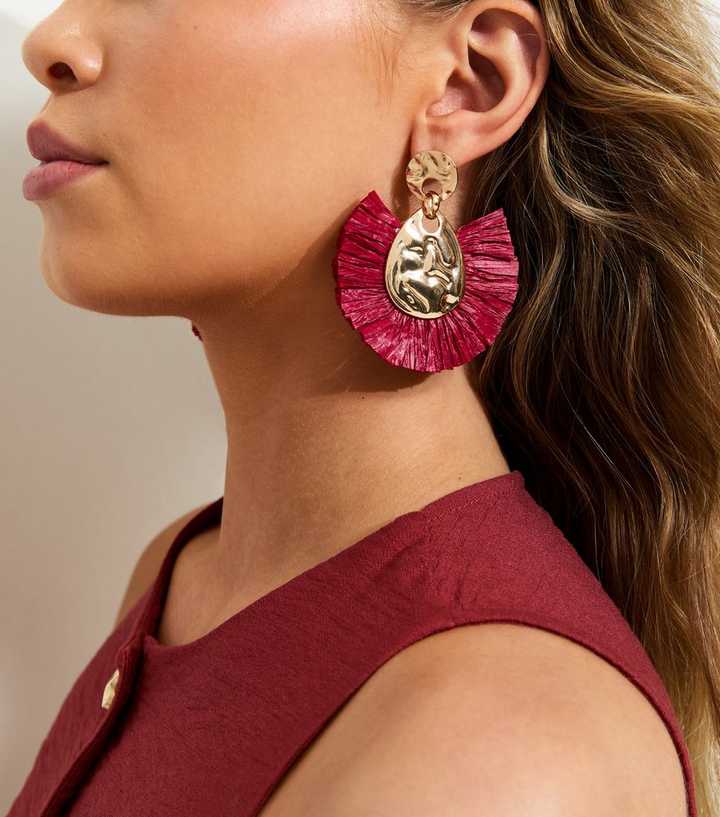 Burgundy Beaten Texture Ruffled Earrings