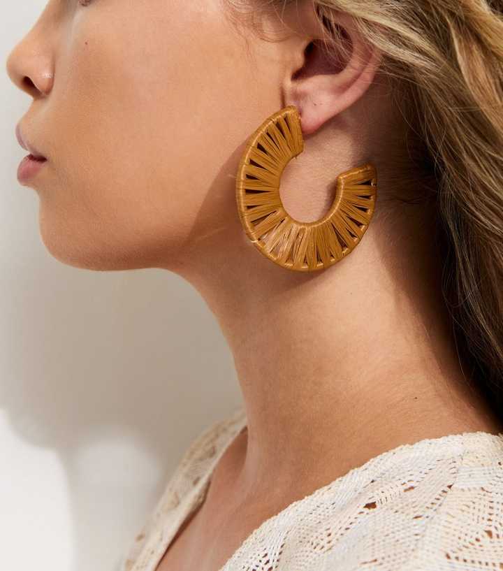 Brown Threaded Open Hoop Earrings