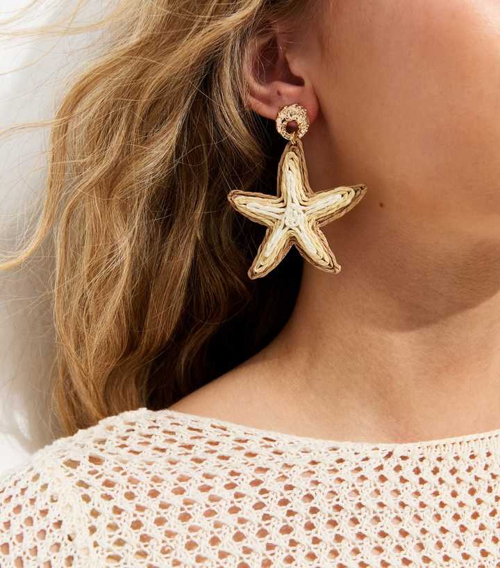 Brown Threaded Starfish Drop Earrings