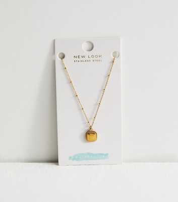 Gold Tone Waterproof Square Pendant Necklace