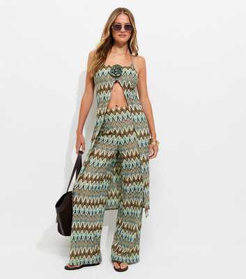 Blue Zig Zag Crochet Knit Beach Top