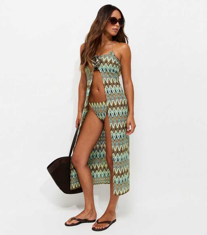 Blue Zig Zag Crochet Knit Beach Top