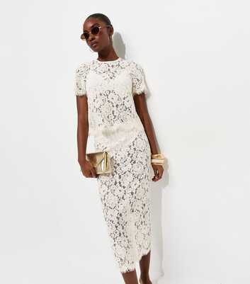 Off White Lace Midi Skirt