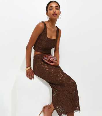 Brown Lace Midi Skirt