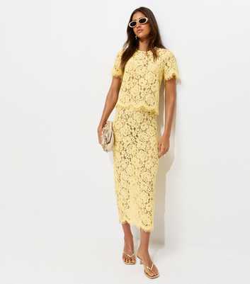 Light Yellow Lace Midi Skirt