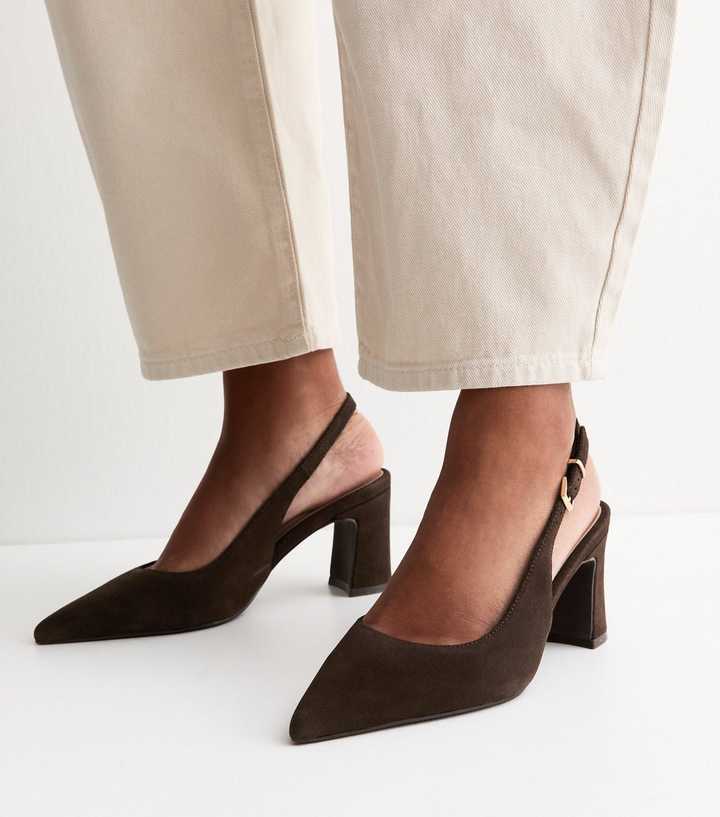 Premium Dark Brown Faux Suede Pointed Toe Slingback pumps