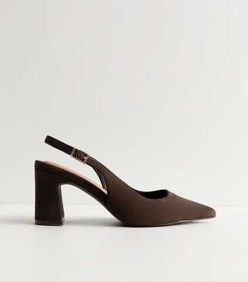 Dark Brown Faux Suede Pointed Toe Slingback pumps