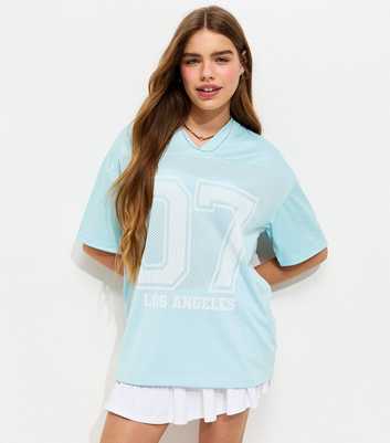 Girls Blue 07 Print Mesh Panel Longline Top
