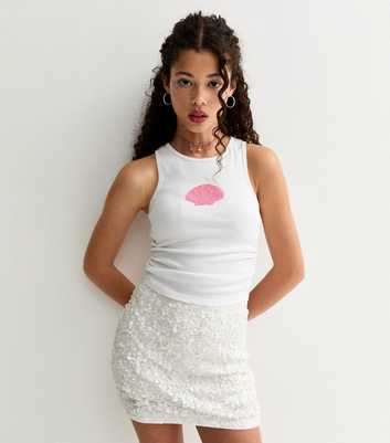 Girls White Beaded Shell Racer Back Ruched Side Vest