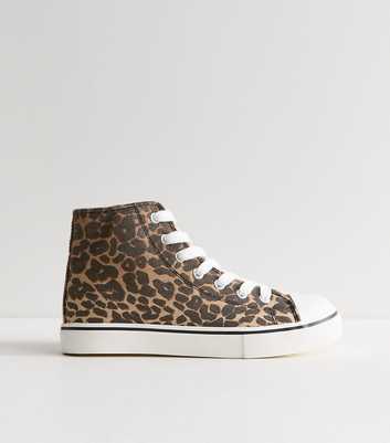 Brown Canvas Leopard Print High Top Trainers