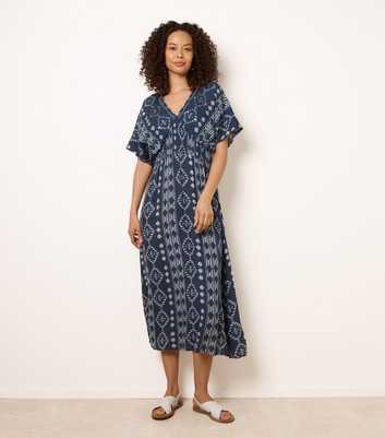 Blue Vanilla Navy Embellished Shirred Waist Midi Dress