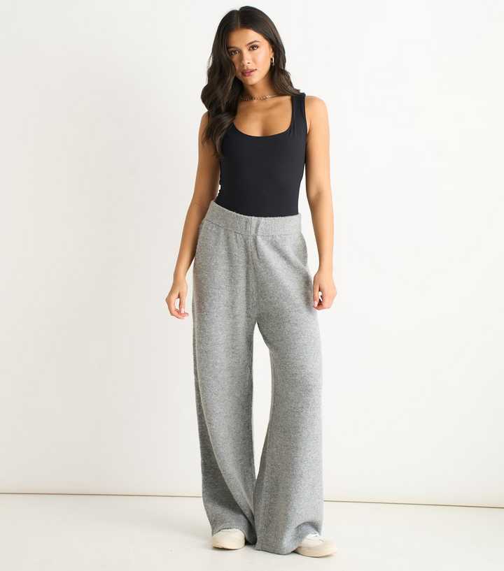 Gini London Grey Brushed Knit Wide Leg Trousers